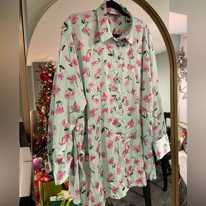 Zara Oversized Satin Button Down Blouse. Floral. Size: Extra Large. Long sleeve